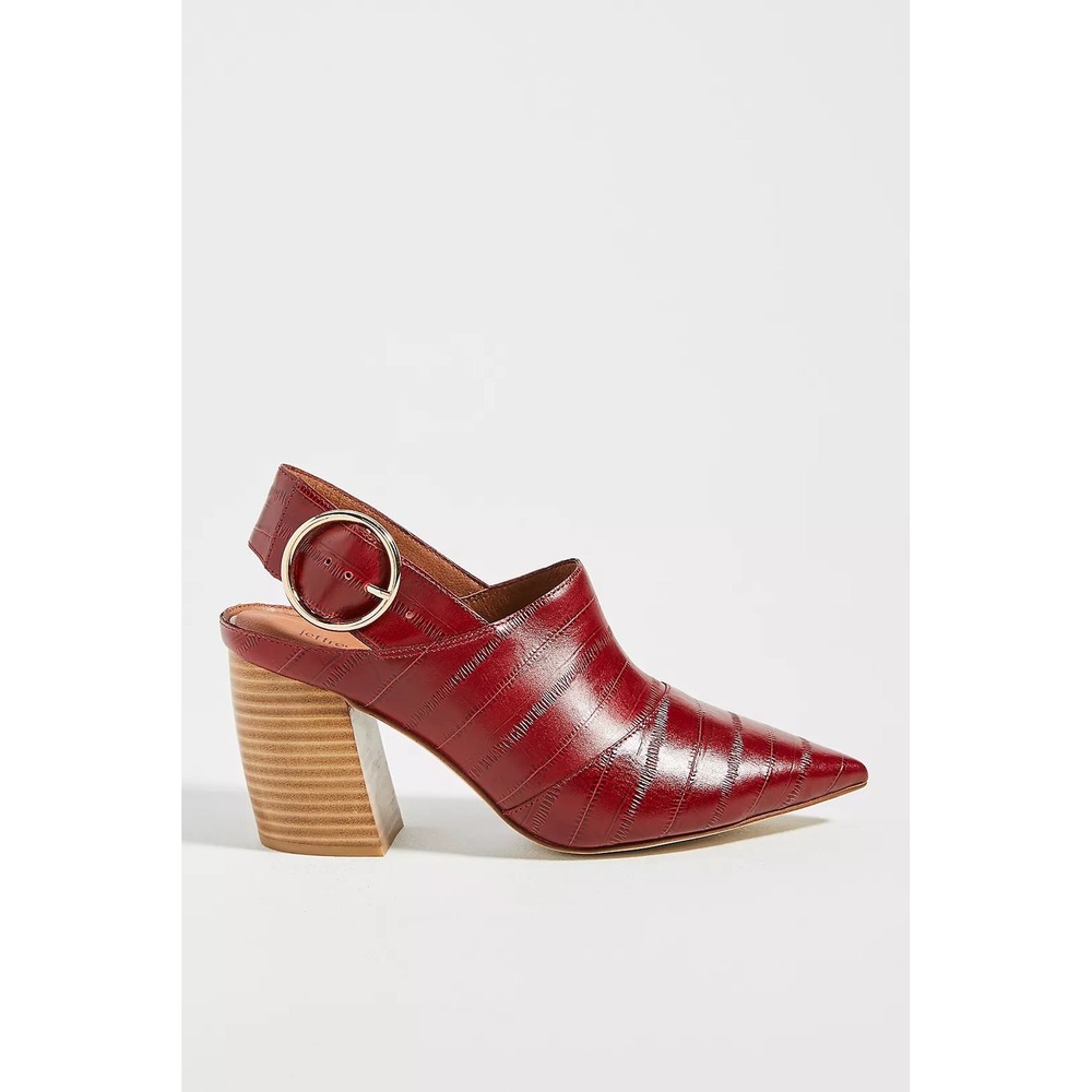 Jeffrey Campbell Cristo Red Embossed Leather Slingback Block Curve Heels 7
